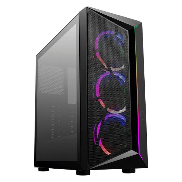 Cooler master cmp 510 pc case - chassis mid-tower con argb, presa frontale rete mesh, 3 x argb 120mm, pannello a lato vetro temperato, cooling versatile, supporto componenti, copertura psu traspirante