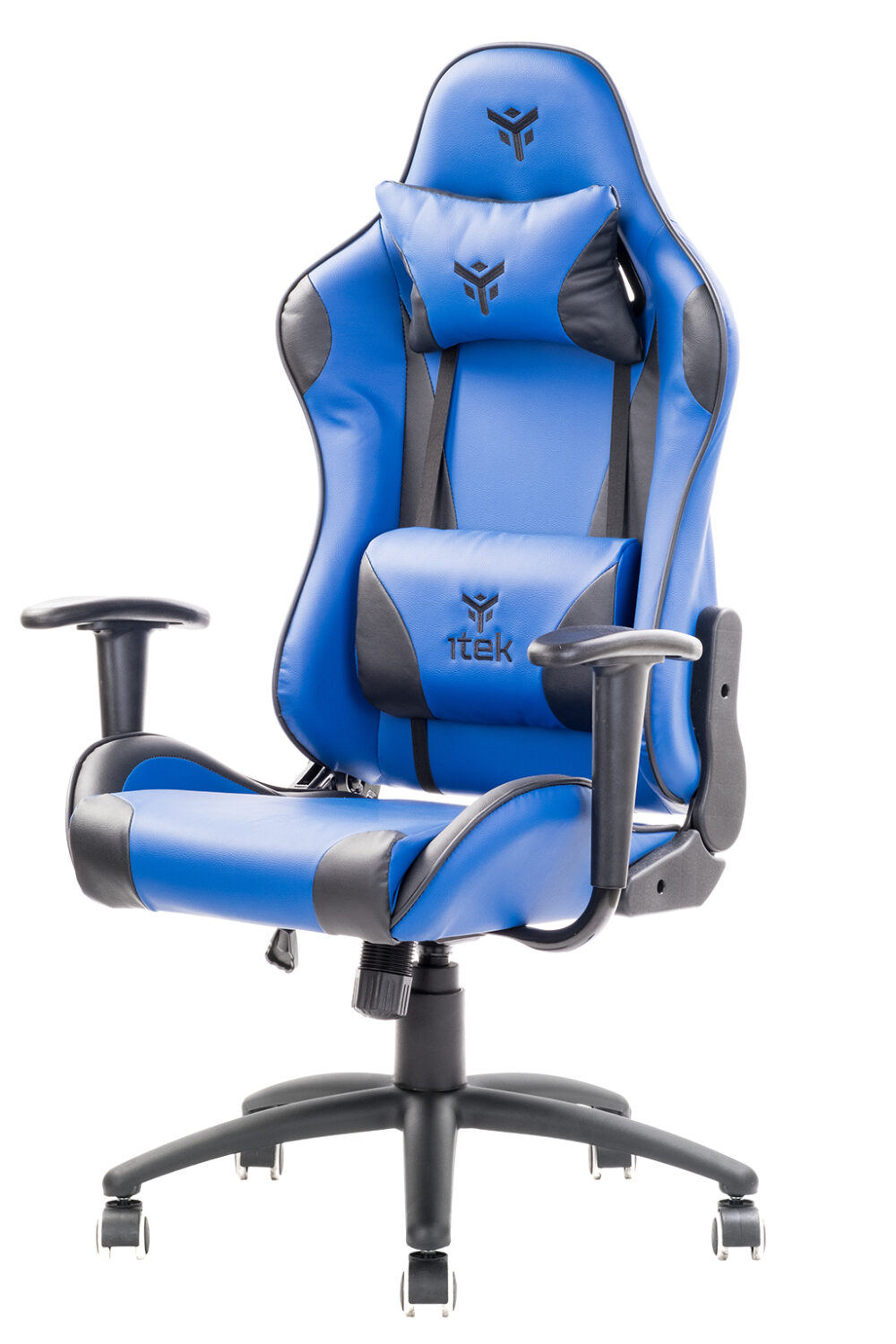 Itek playcom pm20 sedia da gaming pvc doppio cuscino schienale reclinabile blu-nero