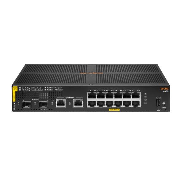 Switch r8n89a aruba cx 6000 12 x 10/100/1000 class4 (poe 139w) + 2 x 1gb baset + 2 x 1gb sfp garanzia a vita limitata