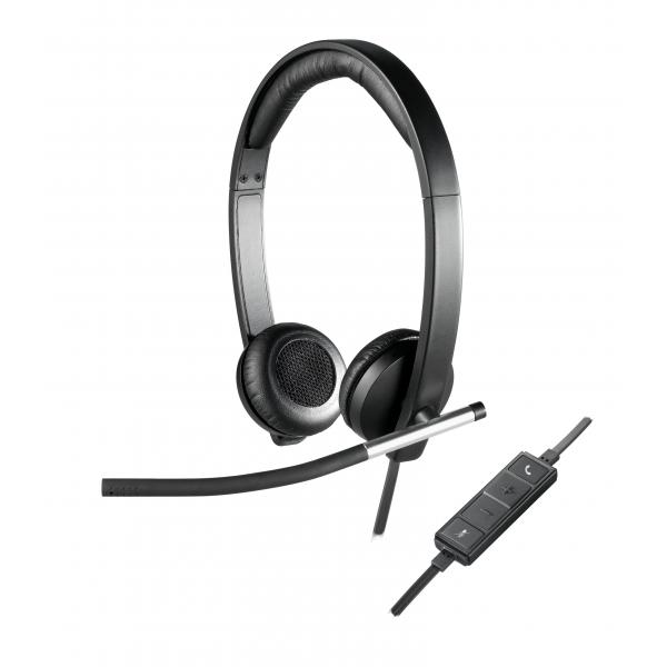 Logitech h650e cuffie cablate, stereo con microfono a cancellazione di rumore usb ?controlli in linea, indicatore led compatibili con pc-mac-laptop