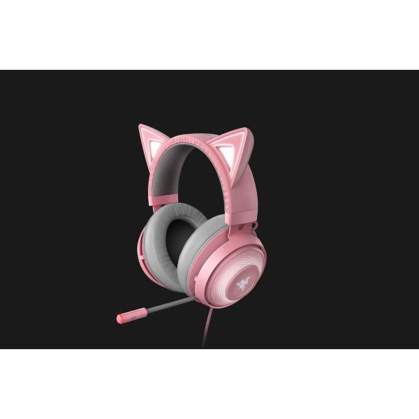 Razer kraken kitty cuffie con orecchie da gatto e illuminazione rgb chroma personalizzabile microfono con cancellazione attiva del rumore thx spatial audio comandi sui padiglioni auricolari rosa