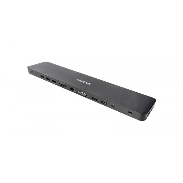 Mediacom m-docktpcp docking station pro power delivery 100 w 12 connessioni 1 x usb-c 3.1 - 1 x usb-c 100 w - 2 x usb-a 3.2 - 1 x usb-a 3.0 battery charghing 1.2 - 2 x usb 2.0 - 1 x hdmi - 1 displayport - 1 x vga -1 x rj-45 gigabit - 1 x jack 3.5mm