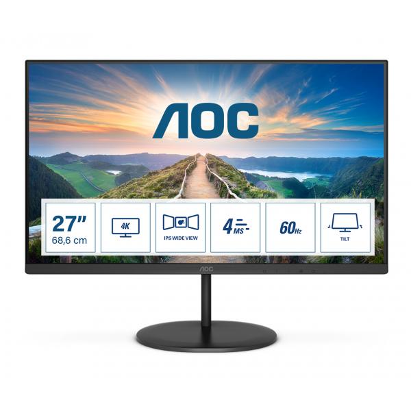 Aoc monitor 27`` led va u27v4ea 3840x2160 4k ultra hd tempo di risposta 4 ms