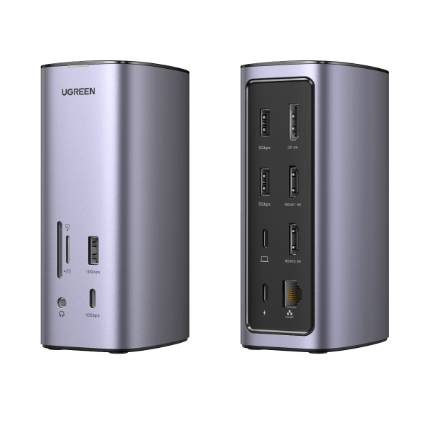 UGREEN Docking Station Triple Display- 12-in-1- 8K 2xHDMI & DP- USB-C 10G- RJ45- PD 100W- 3xUSBA- CR- Audio