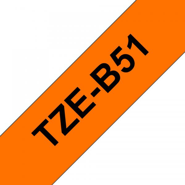Brother TZe-B51 - Adesivo standard - Nero su arancione fluorescente - Rotolo (2,4 cm x 5 m)