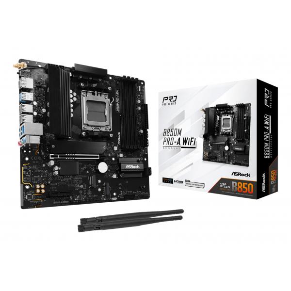 ASRock B850M Pro-A WIFI - Motherboard - micro ATX - Socket AM5 - AMD B850 Chipsatz - USB 3.2 Gen 2, USB-C 3.2 Gen2, USB 3.2 Gen 1 - 2.5 Gigabit LAN, Wi-Fi 6E, Bluetooth - Onboard-Grafik (CPU erforderlich)
