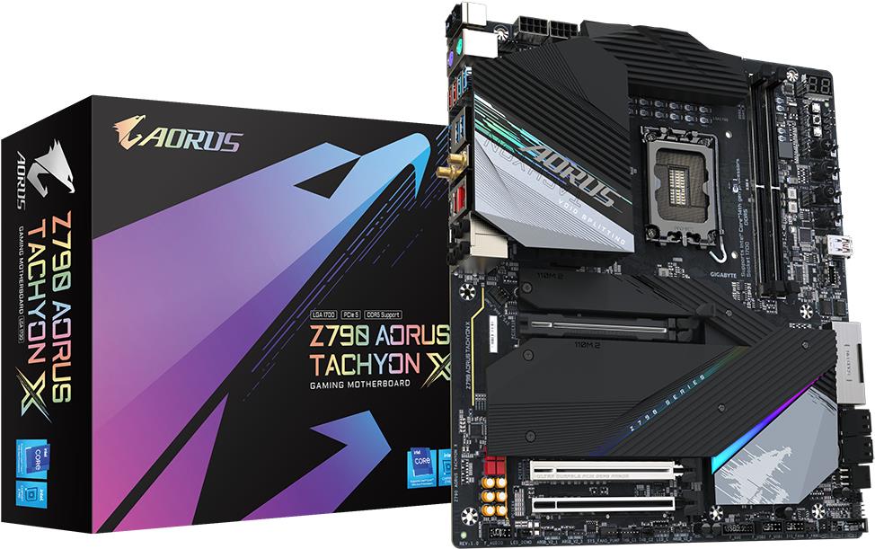 GIGABYTE AORUS Z790 TACHYON x - Motherboard - E-ATX - LGA1700-Sockel - Z790 Chipsatz - USB-C 3,2 Gen 2x2, USB 3,2 Gen 1, USB 3,2 Gen 2 - 2,5 Gigabit LAN, Wi-Fi 6E, Bluetooth - Onboard-Grafik (CPU erforderlich) - HD Audio (8-Kanal) (Z790 AORUS TACHYON X)