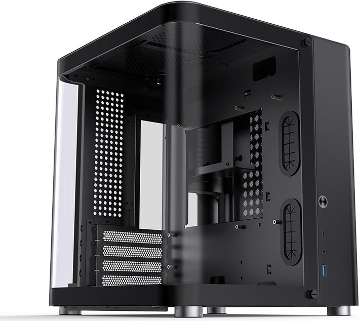 Jonsbo TK-1 2.0 Micro-ATX Gehäuse Tempered Glass - schwarz - Modernes Micro-ATX-Gehäuse von Jonsbo in Weiß - auffälliges Design aus Stahl - mit u-förmigen Tempered Glass an Seite und Front - Grafikkarten bis 280 mm - bis zu 4x 120-mm-Lüfter möglich - Platz für einen 240-mm-Radiator - Mainboards bis Micro-ATX (TK-1 BLACK)