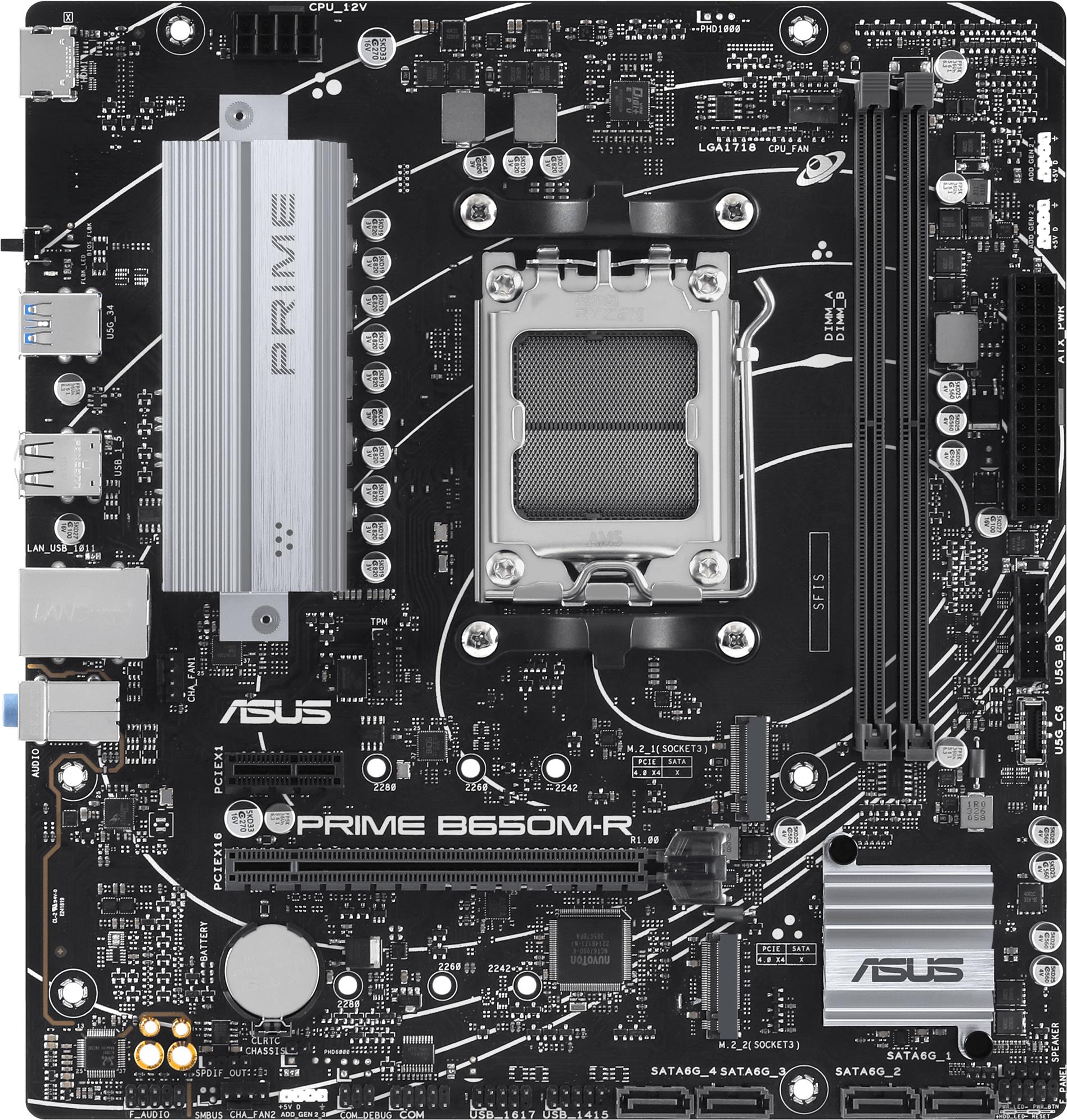 ASUS PRIME B650M-R - Motherboard - micro ATX - Socket AM5 - AMD B650 Chipsatz - USB 3,2 Gen 1, USB-C 3,2 Gen 1 - 2,5 Gigabit LAN - Onboard-Grafik (CPU erforderlich) - HD Audio (8-Kanal) (90MB1H30-M0EAY0)