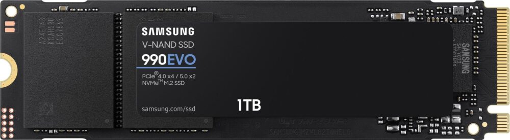Samsung 990 EVO MZ-V9E1T0BW - SSD - verschlüsselt - 1TB - intern - M.2 2280 - PCIe 5,0 x2 (NVMe) - 256-Bit-AES - TCG Opal Encryption 2,0 (MZ-V9E1T0BW)