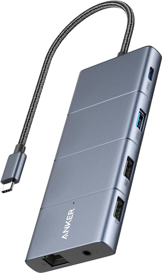 Anker Innovations A83880A1 - USB Typ-C - 3.5mm - DisplayPort - HDMI - RJ-45 - USB 2.0 - USB 3.2 Gen 2 (3.1 Gen 2) Type-A - USB 3.2 Gen 2 (3.1 Gen... - MicroSD (TransFlash) - SD - 10000 Mbit/s - Grau - Rundkabel (A83880A1)