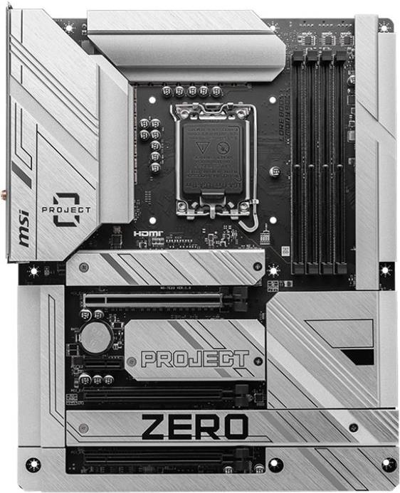 MSI Z790 PROJECT ZERO - Motherboard - ATX - LGA1700-Sockel - Z790 Chipsatz - USB 3,2 Gen 1, USB 3,2 Gen 2, USB-C 3,2 Gen2, USB-C 3,2 Gen 2x2 - 2,5 Gigabit LAN, Wi-Fi 7, Bluetooth - Onboard-Grafik (CPU erforderlich) - HD Audio (8-Kanal) (7E23-001R)