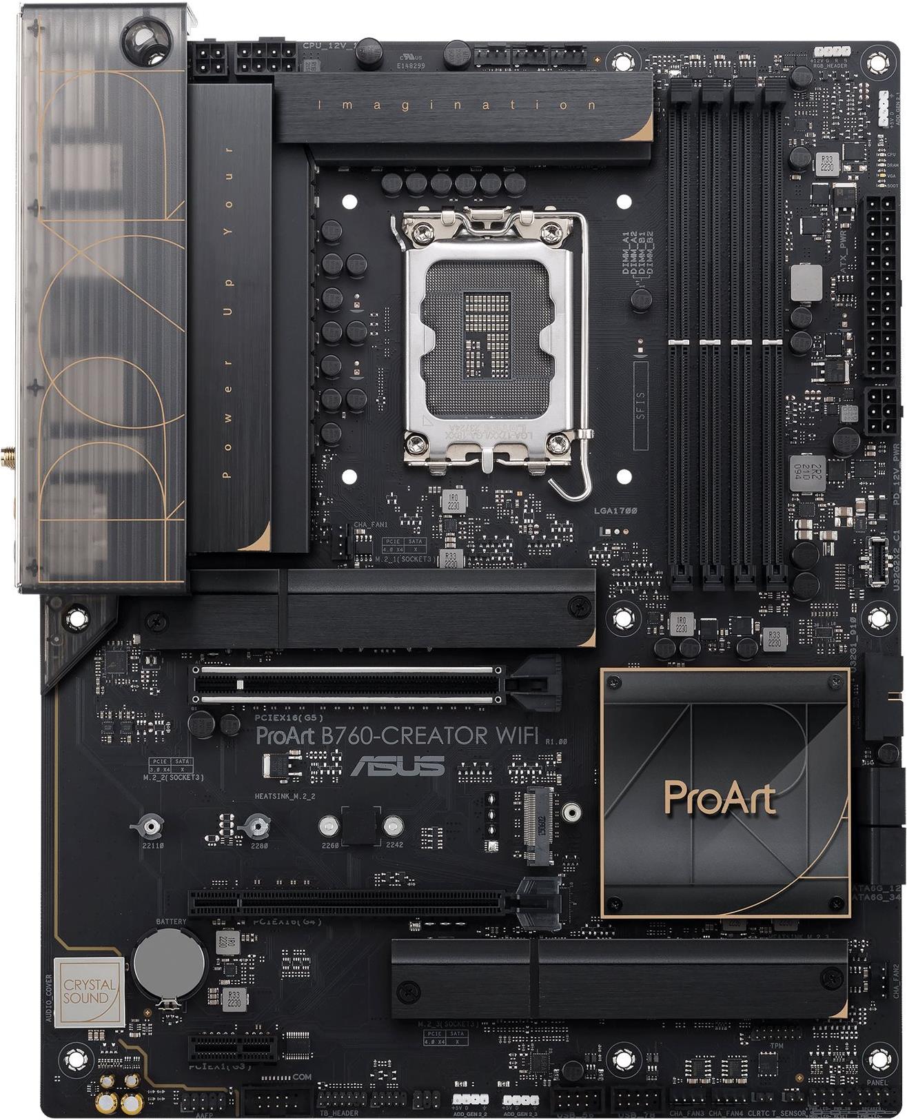 ASUS PROART B760-CREATOR WIFI - Motherboard - ATX - LGA1700-Sockel - B760 Chipsatz - USB-C 3,2 Gen2, USB 3,2 Gen 1, USB-C 3,2 Gen 2x2 - Gigabit LAN, 2,5 Gigabit LAN, Wi-Fi 6, Bluetooth - Onboard-Grafik (CPU erforderlich) - HD Audio (8-Kanal) (90MB1FY0-M1EAY0)