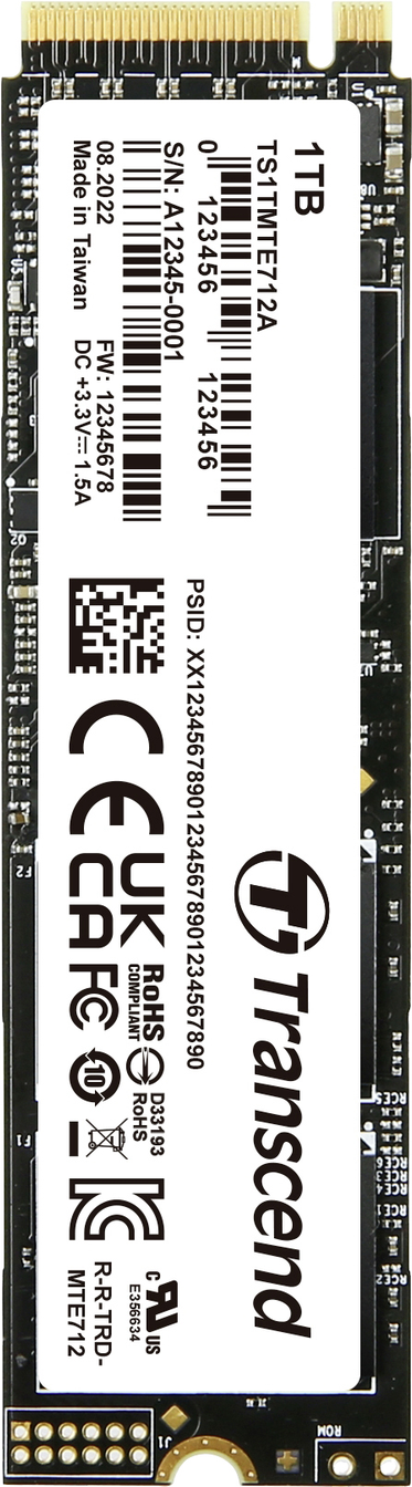 Transcend MTE712A - SSD - verschlüsselt - 1TB - intern - M.2 2280 (doppelseitig) - PCIe 4,0 x4 (NVMe) - 256-Bit-AES - Self-Encrypting Drive (SED), TCG Opal Encryption 2,0 (TS1TMTE712A)