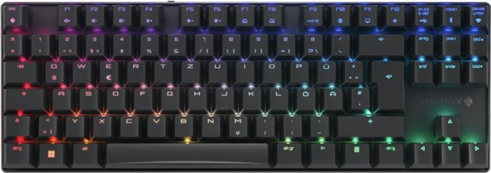 CHERRY XTRFY MX 8,2 - Tastatur - 80% - TKL - Hintergrundbeleuchtung - kabellos - Bluetooth 5,2, 2,4 GHz, USB-C - QWERTZ - Deutsch - Tastenschalter: CHERRY MX2A Red - Schwarz (G80-3882LJADE-2)