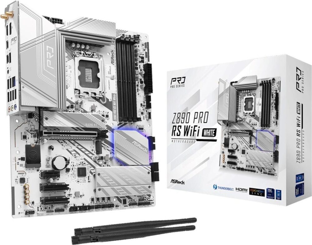 ASRock Z890 Pro RS WiFi White - Motherboard - ATX - LGA1851-Sockel - Z890 Chipsatz - USB4, USB-C 3,2 Gen 2x2, USB 3,2 Gen 2, USB 3,2 Gen 1 - 2,5 Gigabit LAN, Bluetooth, Wi-Fi 6E - Onboard-Grafik (CPU erforderlich) - HD Audio (8-Kanal) (90-MXBQC0-A0UAYZ)