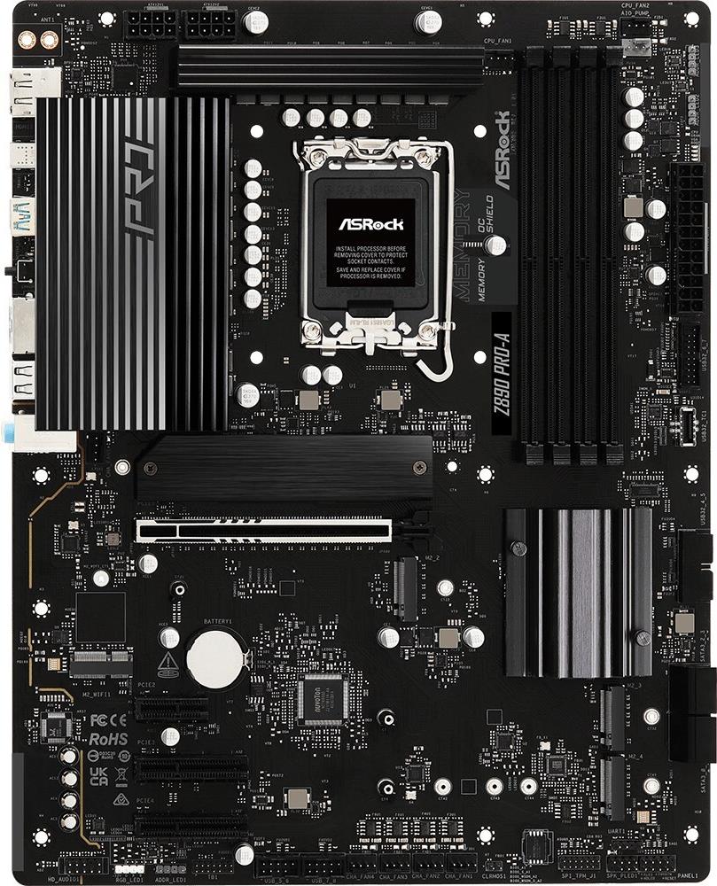 ASRock Z890 Pro-A - Motherboard - ATX - LGA1851-Sockel - Z890 Chipsatz - USB4, USB-C 3,2 Gen 2x2, USB 3,2 Gen 1, USB 3,2 Gen 2 - 2,5 Gigabit LAN - Onboard-Grafik (CPU erforderlich) - HD Audio (8-Kanal) (90-MXBP50-A0UAYZ)