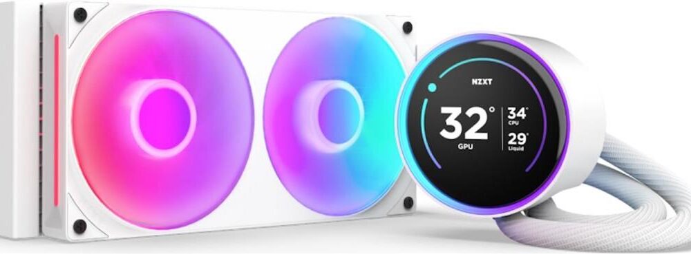 NZXT Kraken Elite 240 RGB - Prozessor-Flüssigkeitskühlsystem - mit LCD-Display - (für: LGA1851, LGA1700, LGA1200, LGA115x Socket, AM5, AM4) - Kupfer - 2 x 120 mm - Mattes Weiß (RL-KR24E-W2)