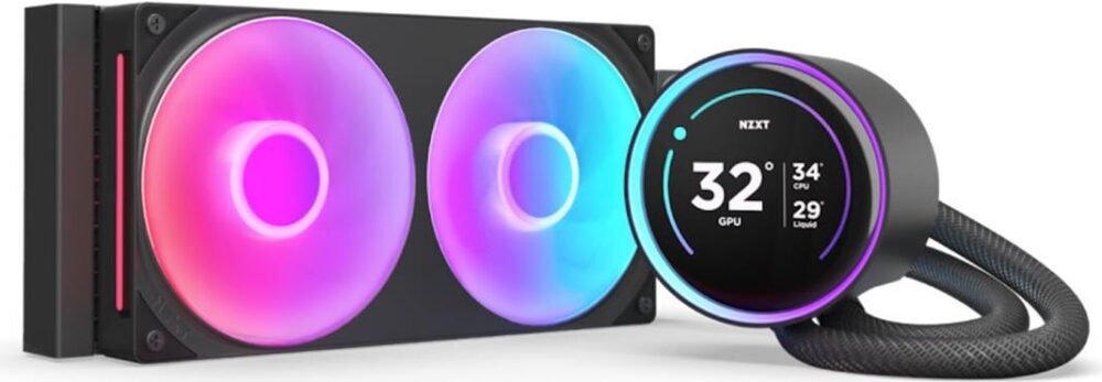NZXT Kraken Elite 240 RGB - Prozessor-Flüssigkeitskühlsystem - mit LCD-Display - (für: LGA1851, LGA1700, LGA1200, LGA115x Socket, AM5, AM4) - Kupfer - 2 x 120 mm - mattschwarz (RL-KR24E-B2)
