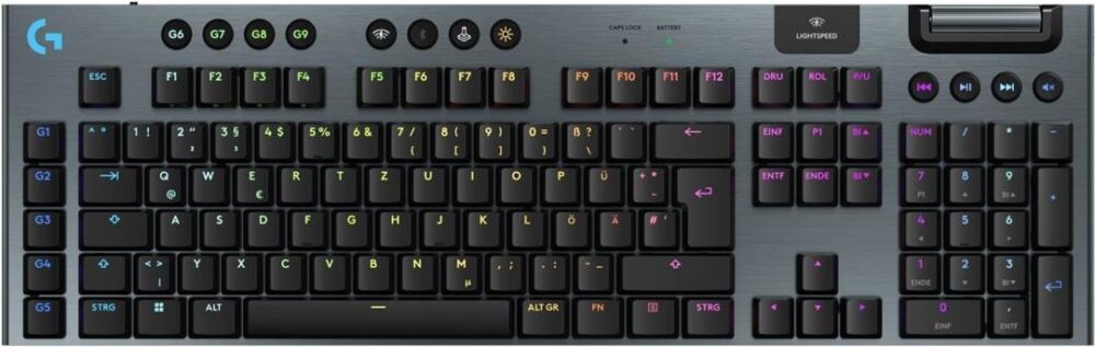 Logitech G G915 X - Tastatur - LIGHTSPEED - Hintergrundbeleuchtung - kabellos - Bluetooth 5,0, 2,4 GHz, USB - QWERTZ - Deutsch - Tastenschalter: GL Linear - Schwarz (920-012697)