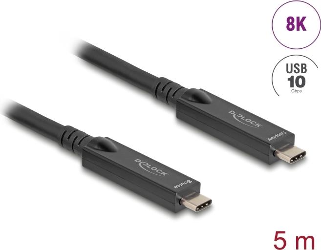 Delock - USB-Kabel - 24 pin USB-C (M) zu 24 pin USB-C (M) - USB 3,2 Gen 1 / DisplayPort 2,1  3 A - 5,0m - Schwarz (84255)