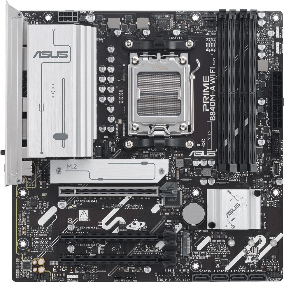ASUS PRIME B840M-A WIFI - Motherboard - micro ATX - Socket AM5 - AMD B840 Chipsatz - USB-C 3,2 Gen 1, USB 3,2 Gen 1 - 2,5 Gigabit LAN, Bluetooth, Wi-Fi 6E - Onboard-Grafik (CPU erforderlich) - HD Audio (8-Kanal) (90MB1J20-M0EAY0)