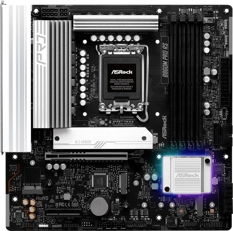 ASRock B860M Pro RS - Motherboard - micro ATX - LGA1851-Sockel - B860 Chipsatz - USB-C 3.2 Gen 2x2, USB-C 3.2 Gen2, USB 3.2 Gen 2, USB 3.2 Gen 1 - 2.5 Gigabit LAN, Bluetooth - Onboard-Grafik (CPU erforderlich) (90-MXBRP0-A0UAYZ)