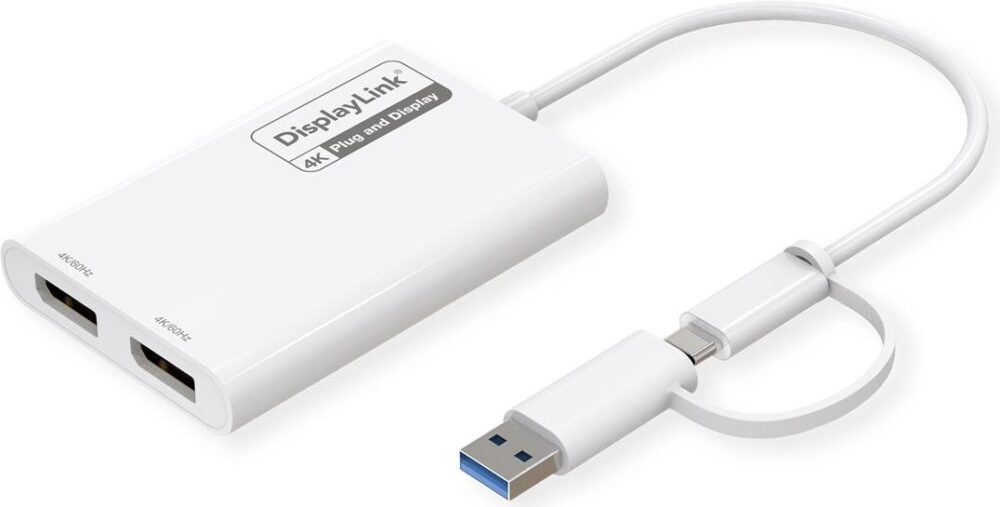 ROLINE Display Adapter USB Typ C A - Dual DP 4K60 ST/BU - Adapter - Digital/Daten (12.03.3207)