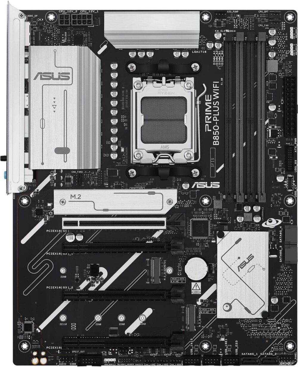 ASUS PRIME B850-PLUS WIFI - Motherboard - ATX - Socket AM5 - AMD B850 Chipsatz - USB-C 3.2 Gen2, USB 3.2 Gen 2, USB 3.2 Gen 1, USB-C 3.2 Gen 1 - 2.5 Gigabit LAN, Wi-Fi 6E, Bluetooth - Onboard-Grafik (CPU erforderlich) (90MB1L80-M0EAY0)