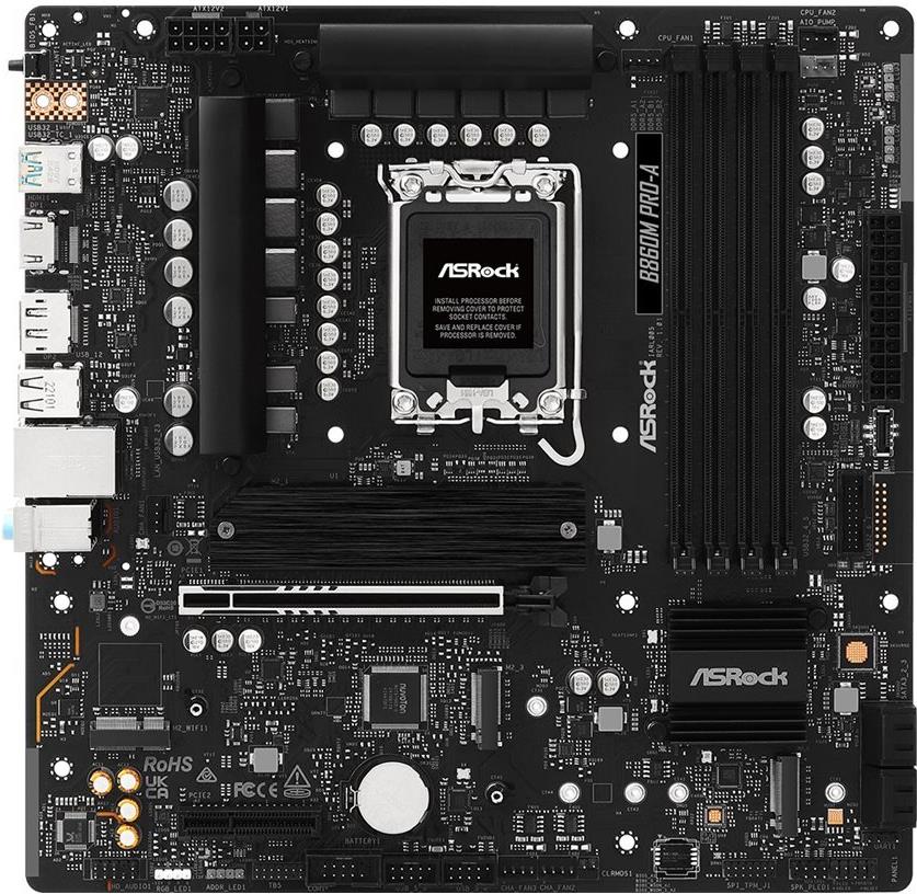 ASRock B860M Pro-A - Motherboard - micro ATX - LGA1851-Sockel - B860 Chipsatz - USB-C 3.2 Gen 2x2, USB-C 3.2 Gen2, USB 3.2 Gen 2, USB 3.2 Gen 1 - 2.5 Gigabit LAN, Bluetooth - Onboard-Grafik (CPU erforderlich) (90-MXBRR0-A0UAYZ)