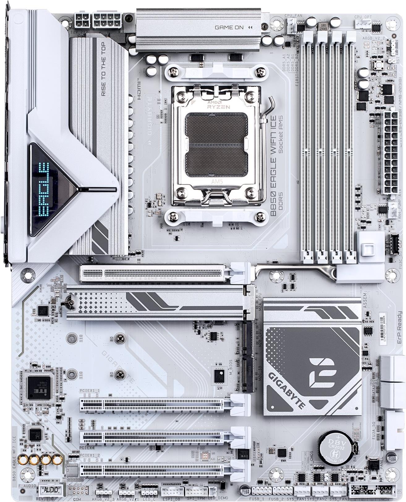 Gigabyte B850 EAGLE WIFI7 ICE - Motherboard - ATX - LGA1851-Sockel - AMD B850 Chipsatz - USB-C 3.2 Gen 1, USB 3.2 Gen 1, USB 3.2 Gen 2 - Bluetooth, 2.5 Gigabit LAN, Wi-Fi 7 - Onboard-Grafik (CPU erforderlich) (B850 EAGLE WF7 ICE)