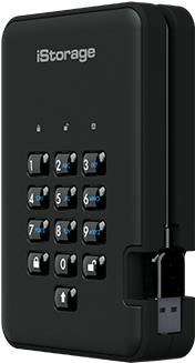 iStorage diskAshur 2 - Festplatte - verschlüsselt - 3TB - extern (tragbar) - USB 3,1 Gen 1 - 5400 U/min - Puffer: 8MB - FIPS 197 - 256-Bit-AES - Phantomschwarz (IS-DA2-256-3000-B)