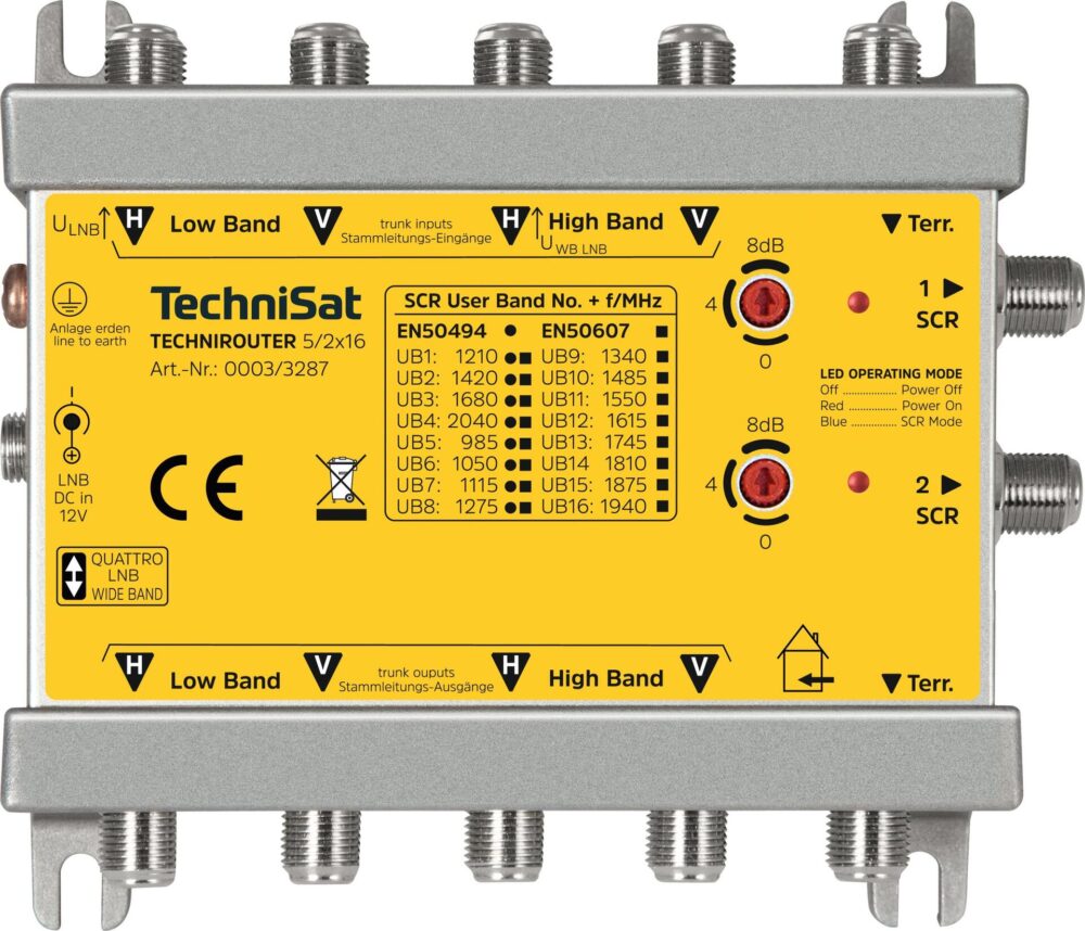 TechniSat TechniRouter 5/2x16 - Multischalter für Satellitensignal - Silber, Gelb