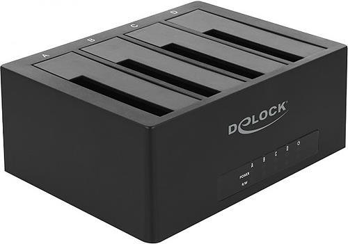 DeLOCK USB Type-C Docking Station for 4 x SATA HDD / SSD - HDD-Dockingstation Schächte: 4 - 2.5" / 3.5" gemeinsam genutzt (6,4 cm/8,9 cm gemeinsam genutzt) - SATA 6Gb/s - 5 Gbit/s - USB-C - Schwarz (63930)