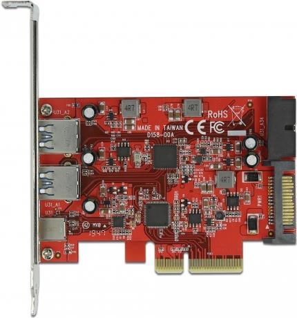 Delock PCI Express x4 Karte zu 1 x extern USB Type-C™ Buchse + 2 x extern USB Typ-A Buchse SuperSpeed USB 10 Gbps + 1 x intern USB 5 Gbps Pfostenstecker (90492)