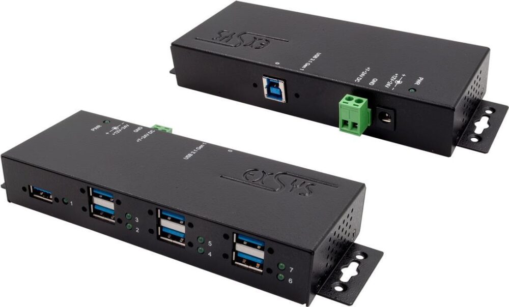EXSYS EX-1189HMVS-3 - 7x USB 3.0 - Metall - USB 3.2 Gen 1 (3.1 Gen 1) Type-B 5000 Mbit/s Schwarz (EX-1189HMVS-3)
