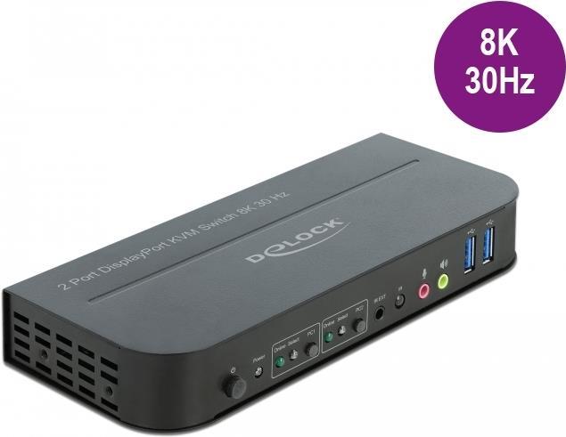 DeLOCK DisplayPort 1.4 KVM Switch 8K 30 Hz with USB 3.0 and Audio - KVM-/Audio-/USB-Switch - 2 x KVM/Audio/USB - 1 lokaler Benutzer - Desktop