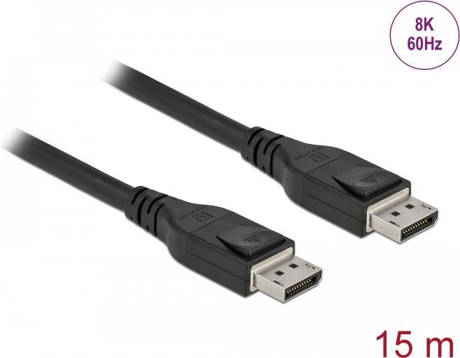 Delock - DisplayPort-Kabel - DisplayPort (M) zu DisplayPort (M) - DisplayPort 1,4 - 15,0m - aktiv, unterstützt 8K 60 Hz (7680 x 4320), unterstützt 5K 120 Hz (5120 x 2880), unterstützt 4K 240 Hz (3840 x 2160) - Schwarz (85504)