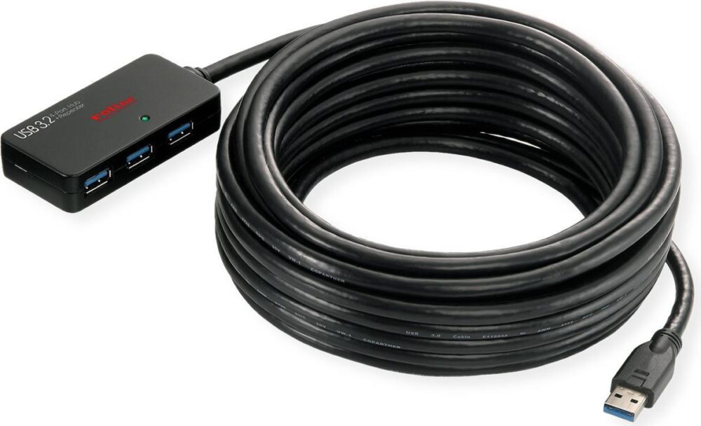 ROLINE USB 3.2 Gen 1 4-Port Hub mit Repeater, schwarz, 10 m (12.04.1098)