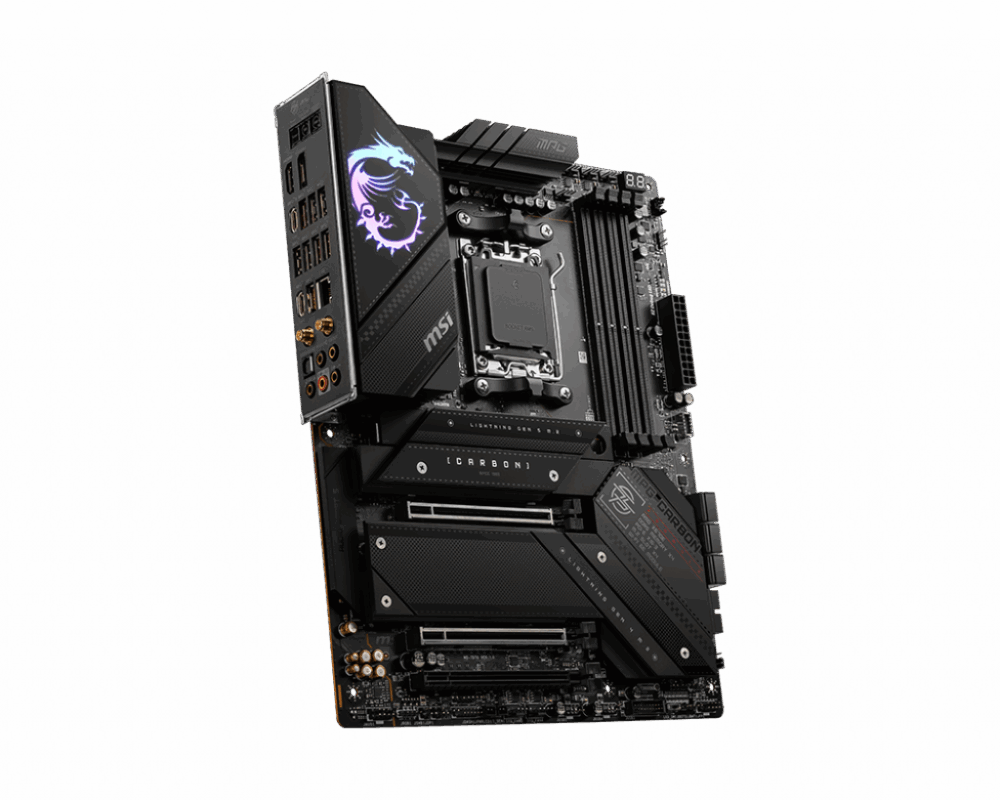MSI MPG X670E CARBON WIFI - Motherboard - ATX - Socket AM5 - AMD X670 Chipsatz - USB 3,2 Gen 1, USB 3,2 Gen 2, USB-C Gen 2x2, USB-C 3,2 Gen2 - 2,5 Gigabit LAN, Wi-Fi 6, Bluetooth - Onboard-Grafik (CPU erforderlich) - HD Audio (8-Kanal) (7D70-001R)