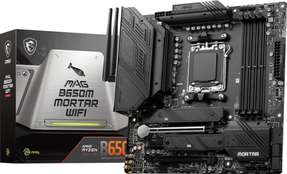 MSI MAG B650M MORTAR WIFI - Motherboard - Mini-ATX - Socket AM5 - AMD B650 Chipsatz - USB 3,2 Gen 1, USB 3,2 Gen 2, USB-C Gen 2x2, USB-C 3,2 Gen2 - 2,5 Gigabit LAN, Wi-Fi, Bluetooth - Onboard-Grafik (CPU erforderlich) - HD Audio (8-Kanal) (7D76-001R)
