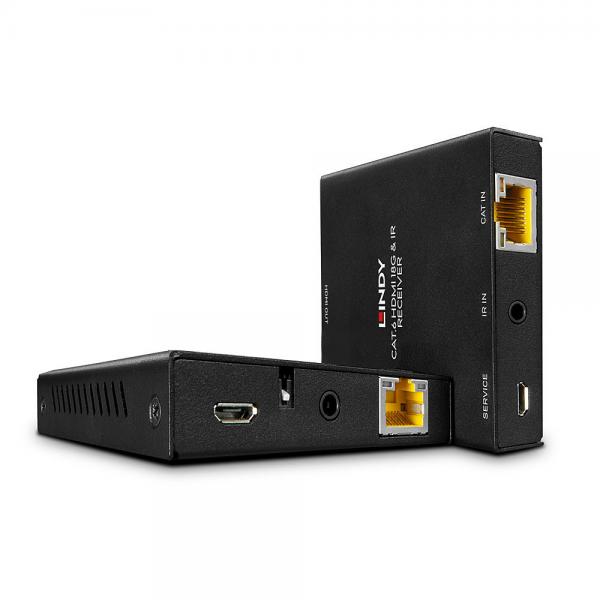 Lindy 38205 moltiplicatore AV Trasmettitore e ricevitore AV Nero (50m Cat.6 HDMI 4K60 & IR - Extender with PoC & Loop Out - Warranty: 24M)