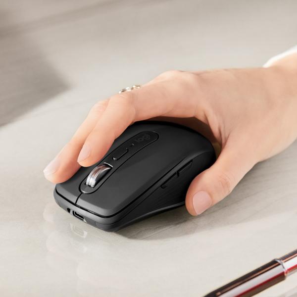 Logitech MX Anywhere 3 Mouse Compatto Performante – Wireless, Scroller Elettromagnetico, Ergonomico, Sensore 4000 DPI, Pulsanti Custom, USB-C, Bluetooth, Apple Mac, iPad, Windows PC, Linux, Chrome (Logitech MX Anywhere 3 - mus - Bluet)