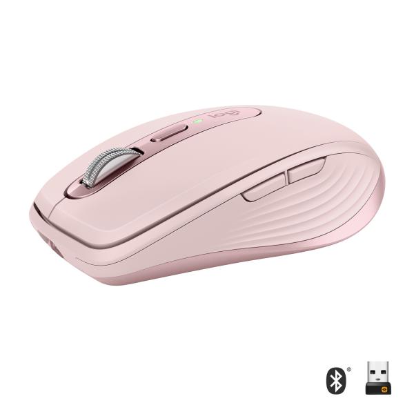 Logitech MX Anywhere 3 mouse Viaggio Mano destra RF senza fili + Bluetooth Laser 4000 DPI (MX Anywhere 3 Compact - Performance MX Anywhere 3 - Compact Performance, Right-hand, RF Wireless+Bluetooth, 4000 DPI, Pink - Warranty: 12M)
