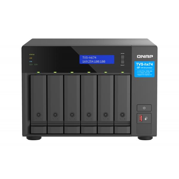 QNAP TVS-h674 NAS Tower Intel® Core™ i3 i3-12100 16 GB DDR4 0 TB QuTS hero Nero (6-bay QuTS hero NAS § Intel Core i3-12100 4-core/8-thread § up to 4.3GHz § 16GB SO-DIMM DDR4[max.128GB] § 6 x 2.5in/3.5in SATA HDD/SSD § 2 x 2.5GbE § 2x M.2 PCIe Gen4 x4 slots § PCIe Gen4 slots § HDMI 1.4b § 250W PSU)