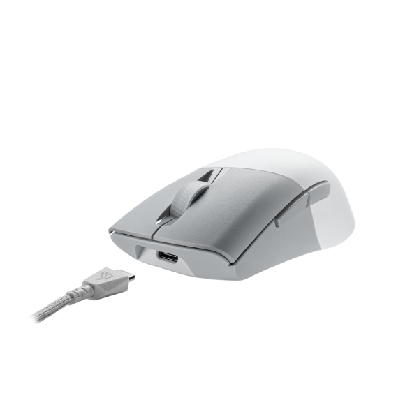 ASUS ROG Keris Wireless AimPoint mouse Gaming Mano destra RF Wireless + Bluetooth + USB Type-C Ottico 36000 DPI (Asus ROG Keris AimPoint Wired/Wireless/Bluetooth Optical Gaming Mouse, 36000 DPI, Swappable Switches, RGB, Mouse Grip Tape, White)