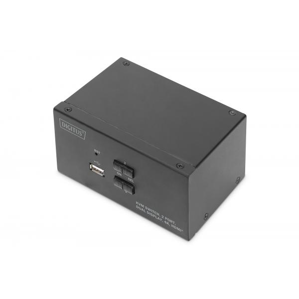 Digitus Switch KVM, 2 porte, schermo doppio, 4K, HDMI® (DIGITUS DS-12860 - KVM / audio / USB s)