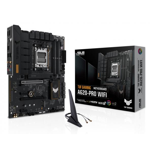 ASUS TUF GAMING A620-PRO WIFI AMD A620 Socket AM5 ATX (AMD A620 ATX Motherboard With DDR5 PCIe 4.0 Support Dual M.2 Slots M.2 Q-Latch 12+2 DrMOS Wi-Fi 6 Realtek 2.5Gb Ethernet DisplayPort)