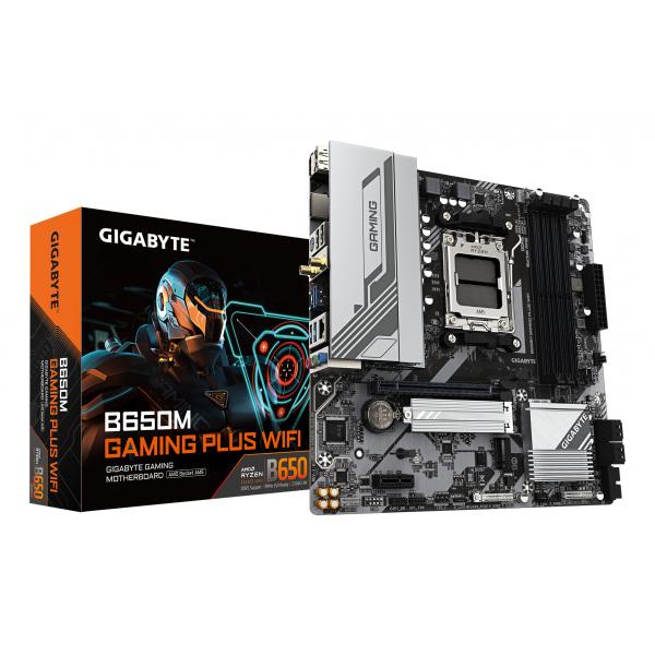 GIGABYTE B650M GAMING PLUS WIFI Scheda madre - CPU AMD Ryzen 9000, VRM a 5+2+2 fasi, fino a 8000 MHz DDR5, 2xPCIe 4.0 M.2, LAN 2.5GbE, WIFI 6E, USB 3.2 Gen 1 (Gigabyte B650M Gaming Plus WF [)