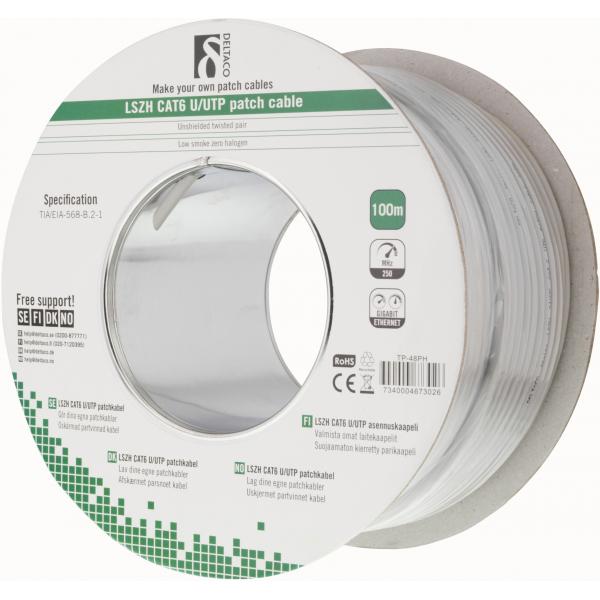 Deltaco TP-48PH cavo di rete Grigio 100 m Cat6 U/UTP [UTP] (DELTACO TP-48PH - bulkkabel - 100 m -)